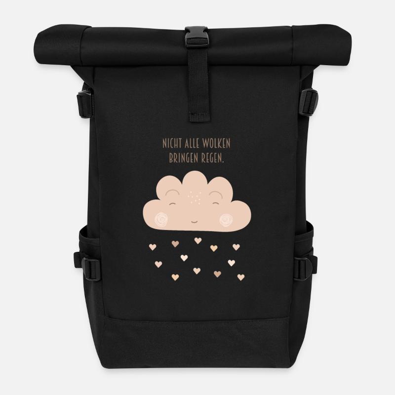 Not all clouds bring rain beige boho hearts - Roll Top Backpack - black
