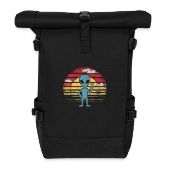 Außerirdischer Friedensgruß Retro Sonnenuntergang - Rolltop Rucksack - Schwarz - Vorne