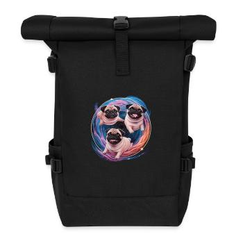 Weltraum Mops Abenteuer - Galaktische Freunde - Rolltop Rucksack - Schwarz - Vorne