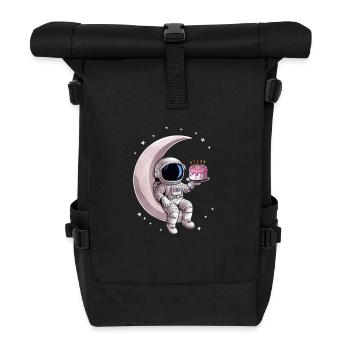 Astronaute avec gâteau assis sur la lune - Sac à dos roll top - noir - Devant