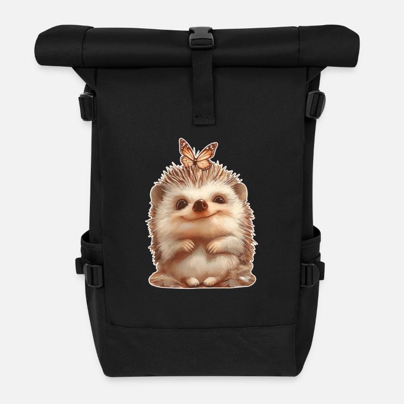 Igel mit Schmetterling - Rolltop Rucksack - Schwarz