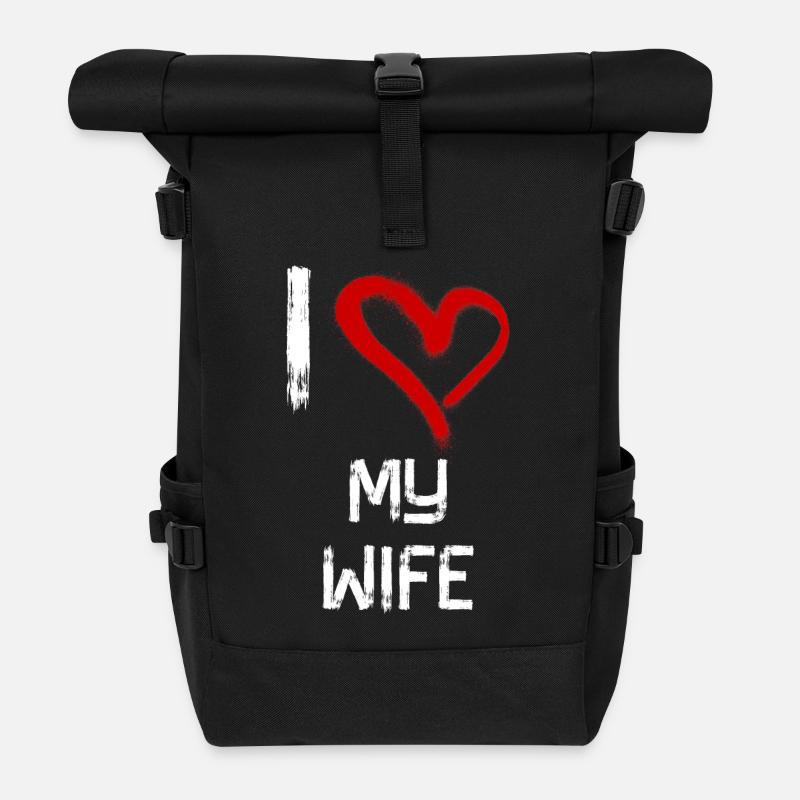 I love my wife - Roll Top Backpack - black