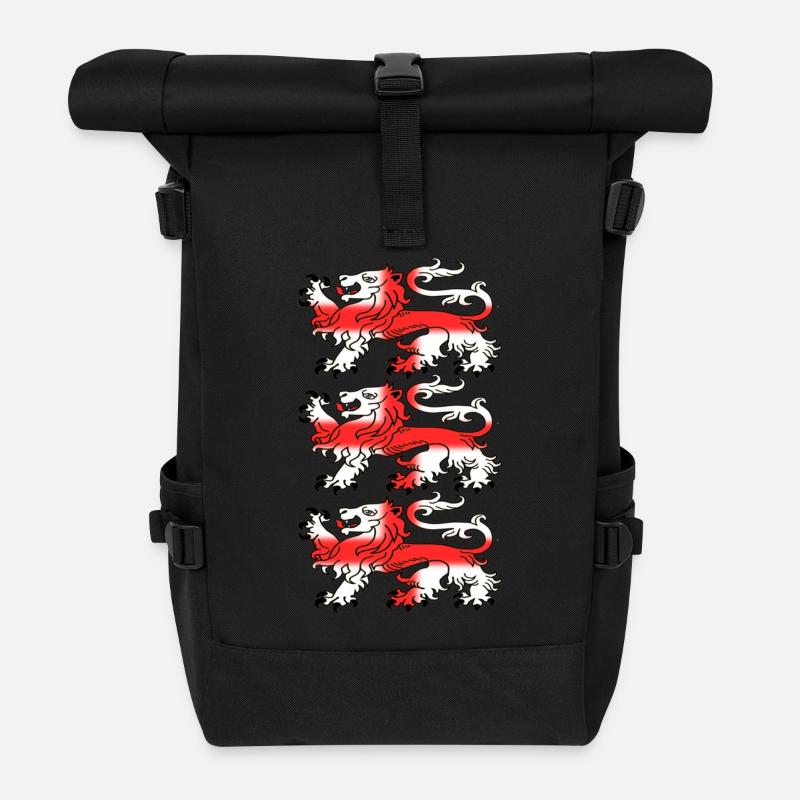 Three English Lion Passants with St George's Cross - Roll Top Backpack - black
