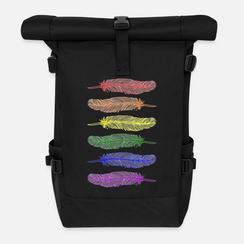 Federn Regenbogen - Rolltop Rucksack - Schwarz