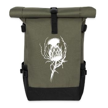 The delicate menace of the thistle blossom - Roll Top Backpack - olive/black - Front
