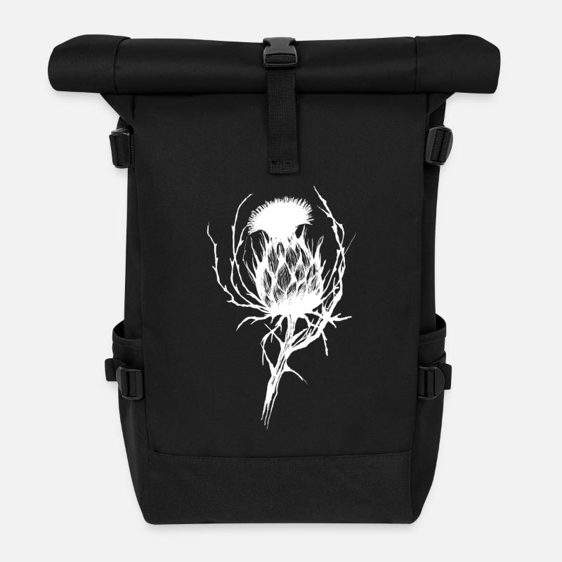 The delicate menace of the thistle blossom - Roll Top Backpack - black