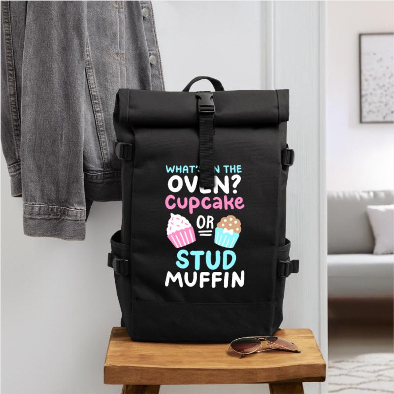 Cupcake oder Stud Muffin Gender Reveal Party Rolltop Rucksack