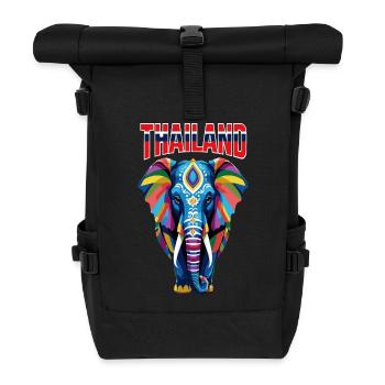 Colorful abstract elephant from Thailand - Roll Top Backpack - black - Front