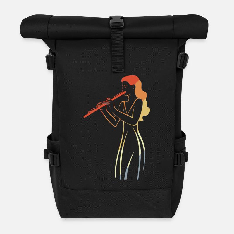 Vintage Flötenspielerin Skizze - Rolltop Rucksack - Schwarz