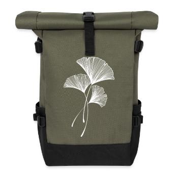 Minimalist Ginkgo Leaf Botanical Design - Roll Top Backpack - olive/black - Front
