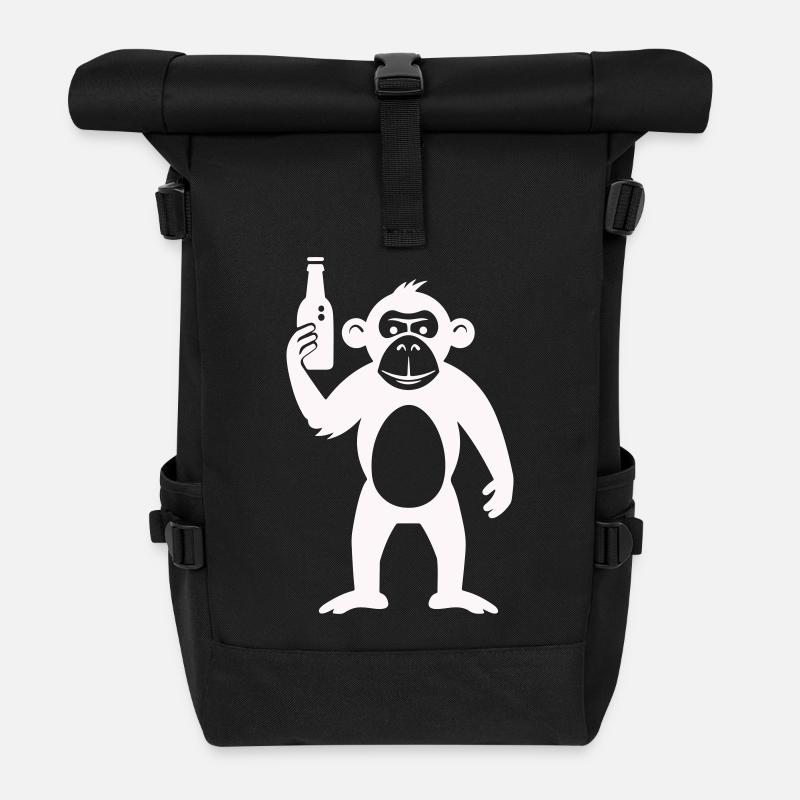 Humorous monkey with bottle - Roll Top Backpack - black