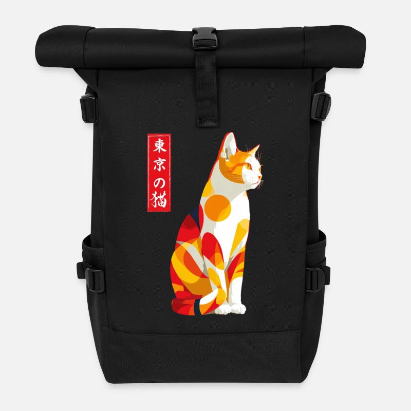 Tokio Katze - Rolltop Rucksack - Schwarz