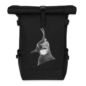 Lapwing Portrait - Gray Bird's Head with Feather Crown - Roll Top Backpack - black - Front