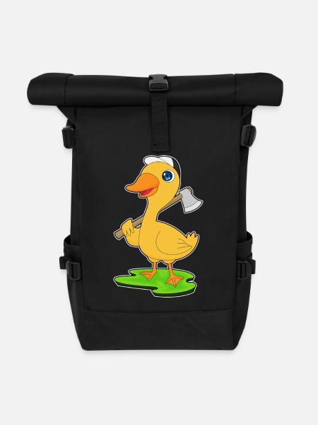 Duck Lumberjack Axe Forest - Roll Top Backpack - black