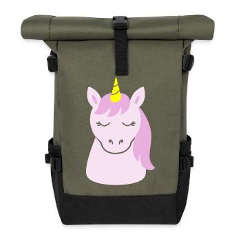Süßes Einhorn mit geschlossenen Augen - Rolltop Rucksack - Olive/Schwarz - Vorne