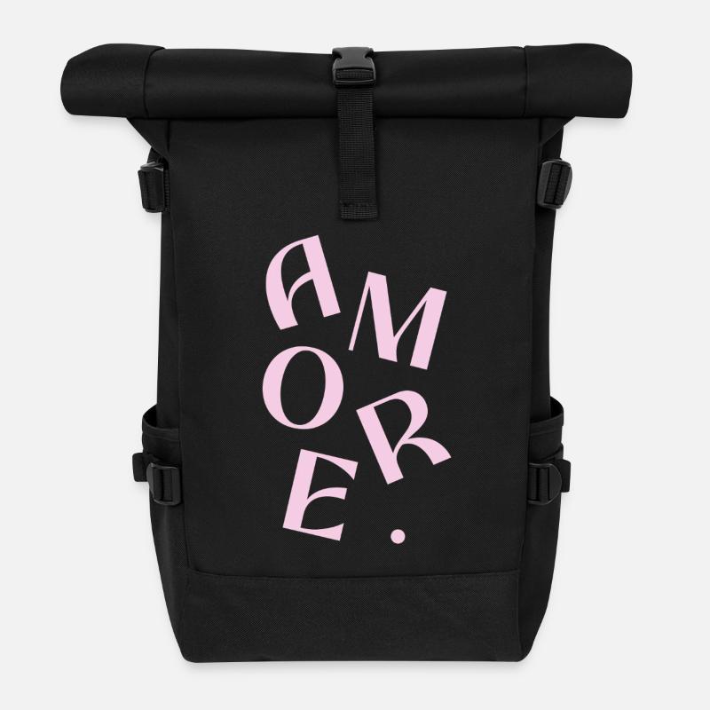 Pink-Amore-Text-Design - Rolltop Rucksack - Schwarz