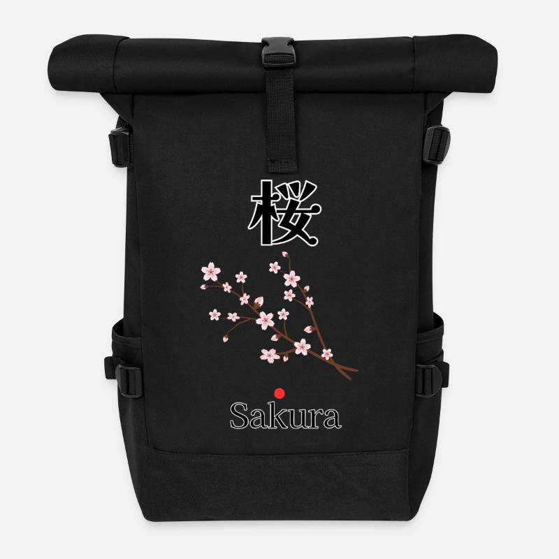 Sakura – Japanische Kirschblüte | Torii Apparel - Rolltop Rucksack - Schwarz