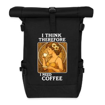 Art Nouveau Pin-Up: I think, therefore coffee - Roll Top Backpack - black - Front