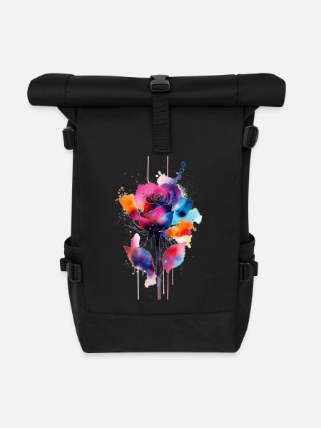 flower - Roll Top Backpack - black