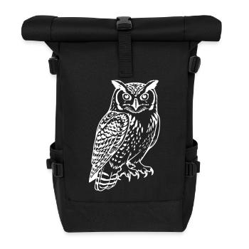weiße Eule Vogel Geschenk Naturliebhaber Wanderer - Rolltop Rucksack - Schwarz - Vorne