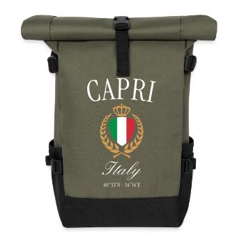 Capri Italien Wappen Krone – Reise Souvenir - Rolltop Rucksack - Olive/Schwarz - Vorne