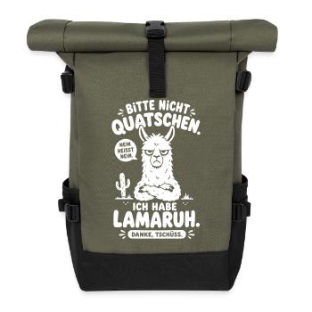 Bitte Nicht Quatschen Ich Habe Lamaruh - Rolltop Rucksack - Olive/Schwarz - Vorne