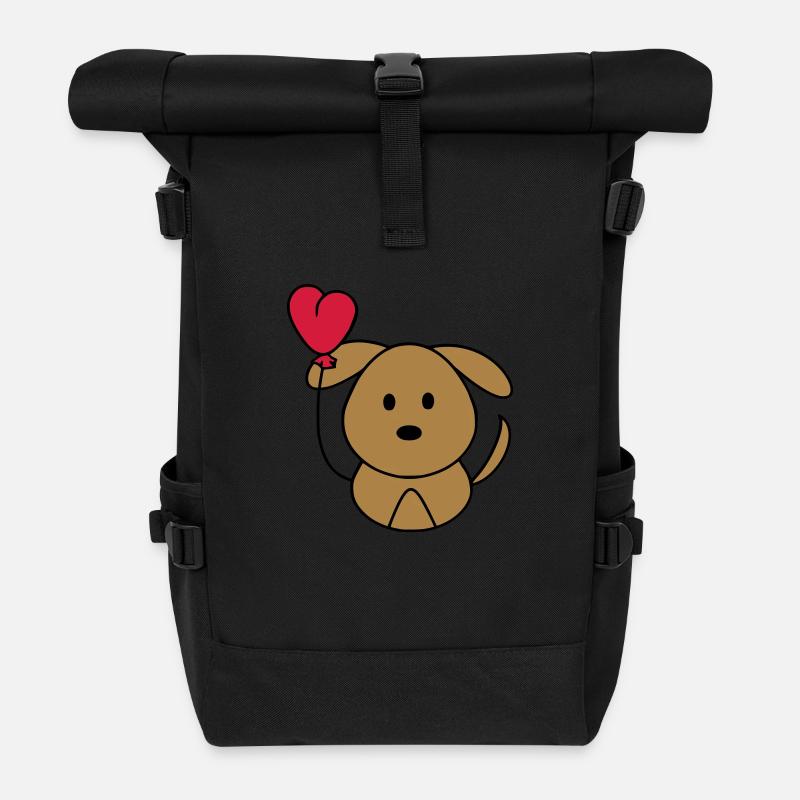 Hundi with heart balloon - Roll Top Backpack - black