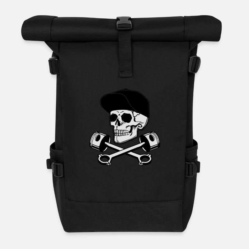 SKULL AND PISTONS - Sac à dos roll top - noir