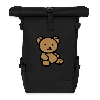 animal bear teddy toy - Roll Top Backpack - black - Front