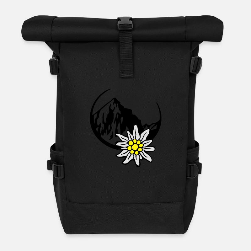 bergpanorama_mit_edelweiss_3c - Rolltop Rucksack - Schwarz