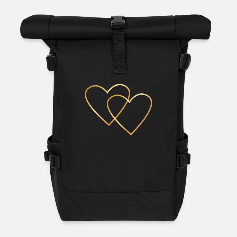 Zwei goldene Herzen - Rolltop Rucksack - Schwarz