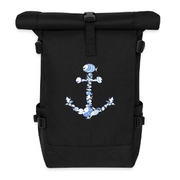 Anker Meer Schiff Angler Fisch Pirat segelnmonster - Rolltop Rucksack - Schwarz - Vorne