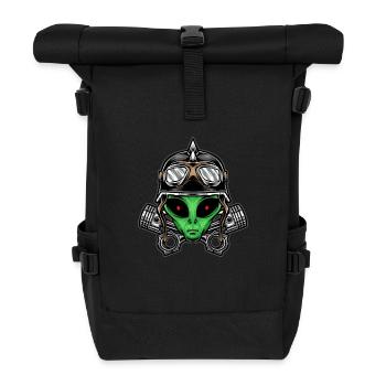 Alien Biker Head Illustration - Roll Top Backpack - black - Front