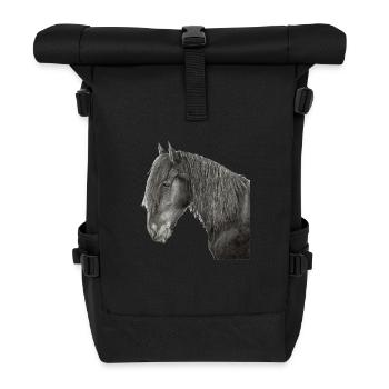 Friesian horse portrait - Roll Top Backpack - black - Front
