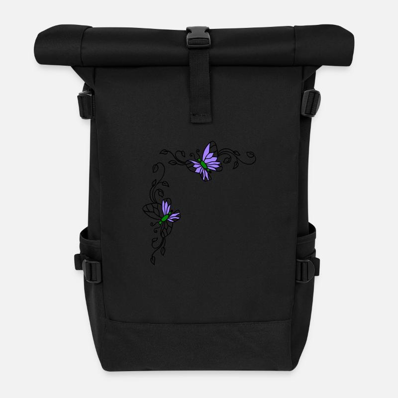 Schmetterlinge mit Blumenranken - Rolltop Rucksack - Schwarz