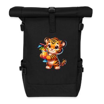 Süßer Tiger mit Drink - Rolltop Rucksack - Schwarz - Vorne