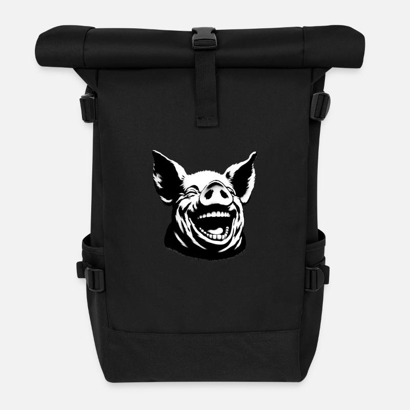 Lachendes Schwein - Rolltop Rucksack - Schwarz