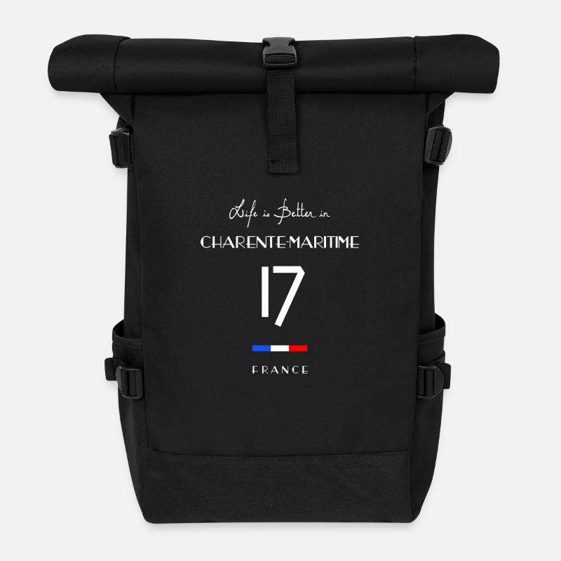 CHARENTE-MARITIME Numéro 17 Nouvelle Aquitaine - Sac à dos roll top - noir