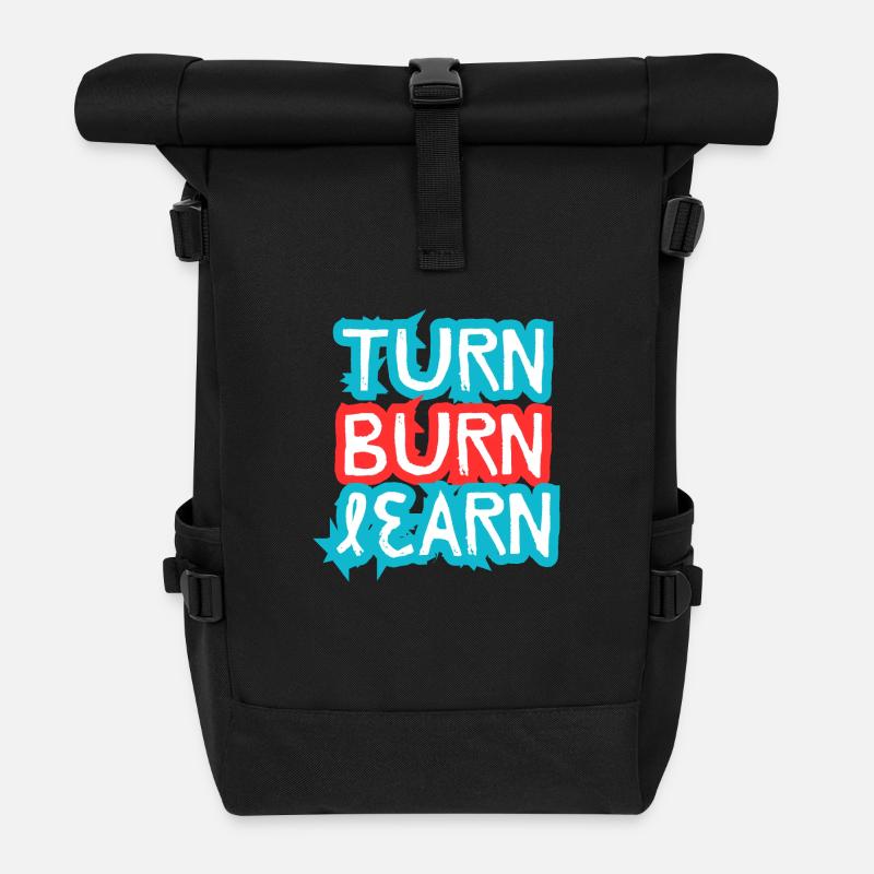 Turn, Burn, Learn - Roll Top Backpack - black