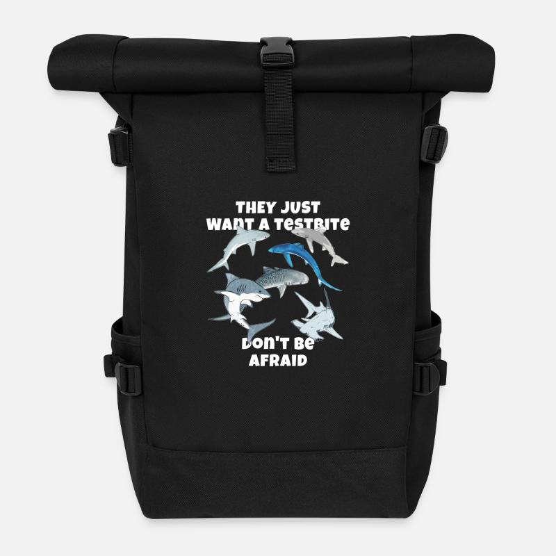 Espèces de requins : Requin bleu, Requin tigre, Requin marteau - Sac à dos roll top - noir