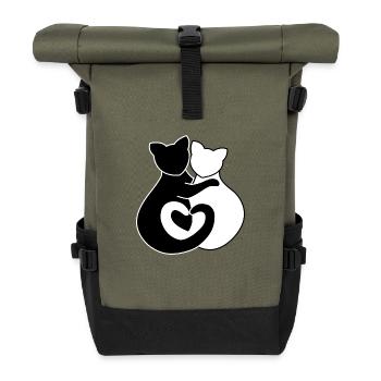 Katzen umarmen - Rolltop Rucksack - Olive/Schwarz - Vorne