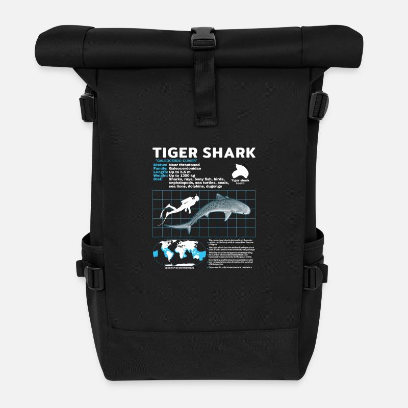 Tigerhai Fact Sheet Datenblatt - Rolltop Rucksack - Schwarz