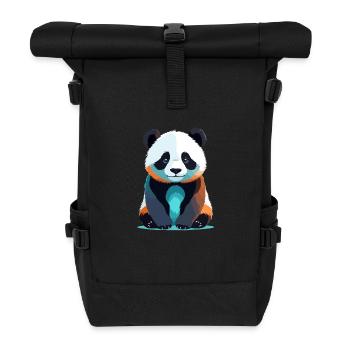 Panda Vektor Kunst mit lebendiger Farbillustration - Rolltop Rucksack - Schwarz - Vorne