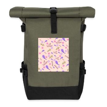 Elegantes Design von Blättern und dekorativen Motiven - Rolltop Rucksack - Olive/Schwarz - Vorne