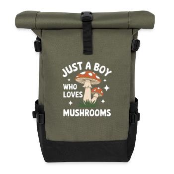 Pilz Pilze Funghi Champignon - Rolltop Rucksack - Olive/Schwarz - Vorne