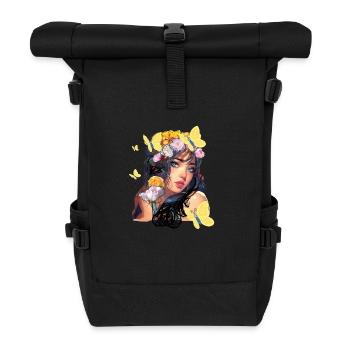 Frau, Blumen, Asiatin, illustration, Schmetterling - Rolltop Rucksack - Schwarz - Vorne