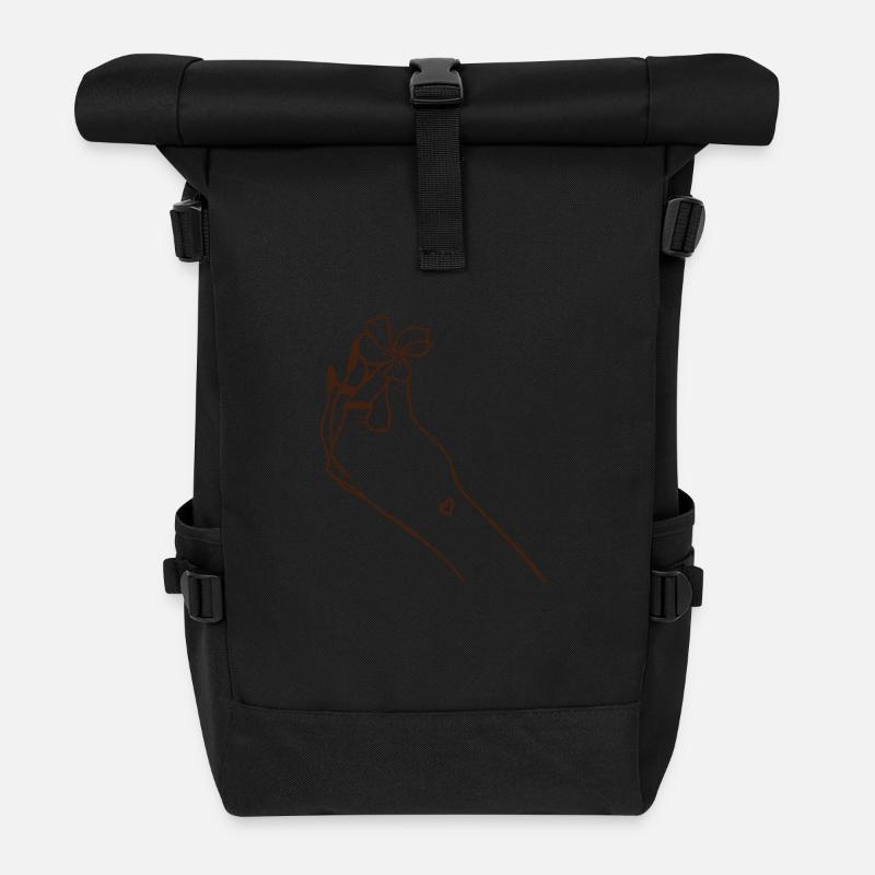 Hand with flower - Roll Top Backpack - black