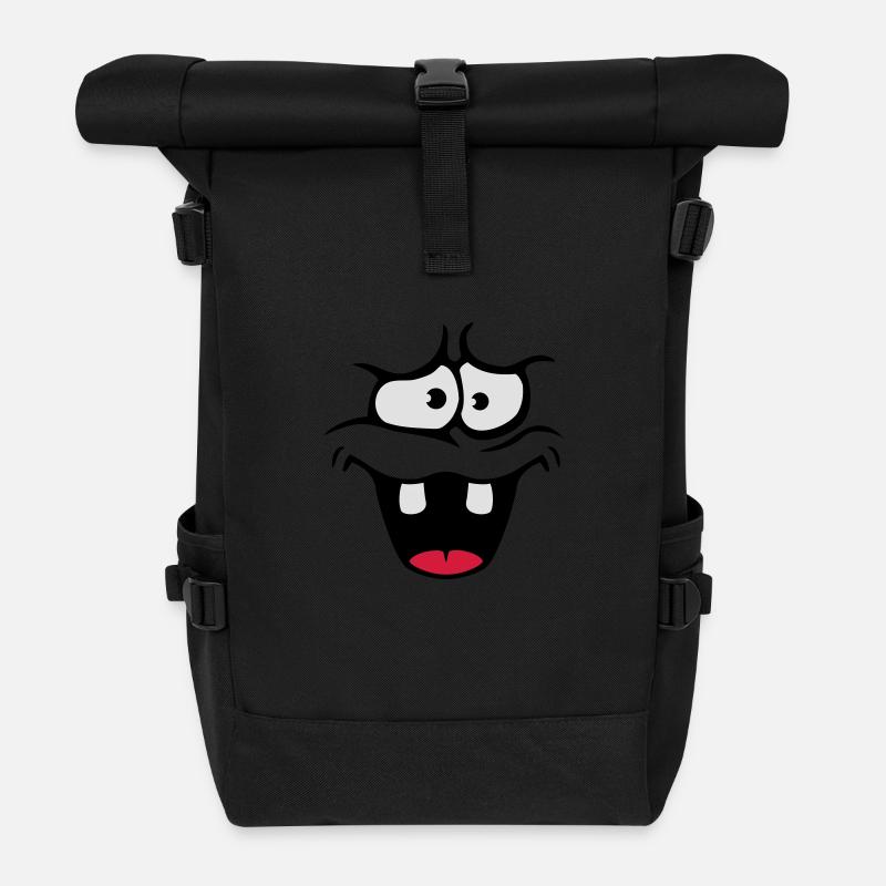 Unsicheres Ängstliches Comic Cartoon Gesicht - Rolltop Rucksack - Schwarz