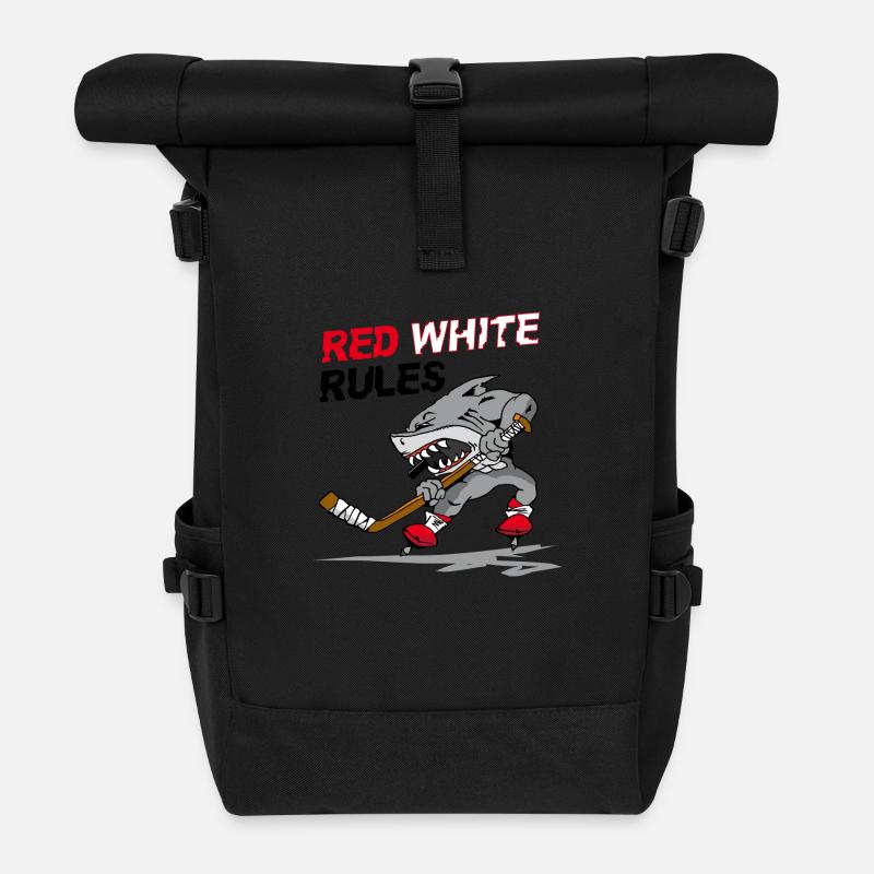 Red White Rules - Hokey - Rolltop Rucksack - Schwarz