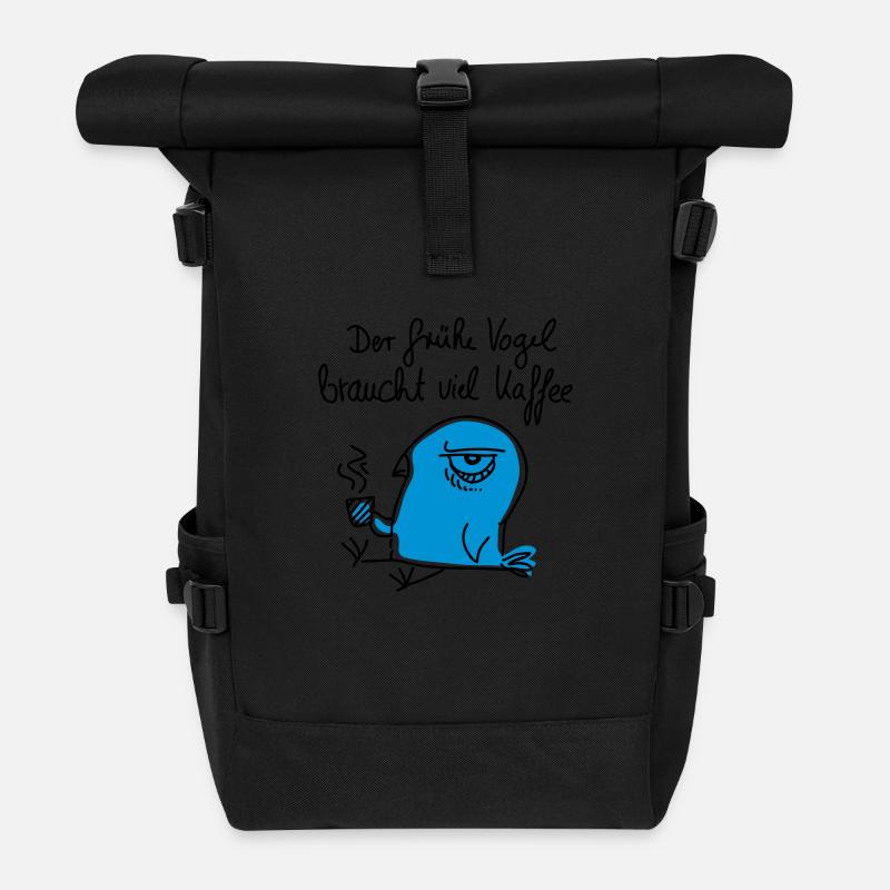 Der frühe Vogel braucht viel Kaffee - Rolltop Rucksack - Schwarz